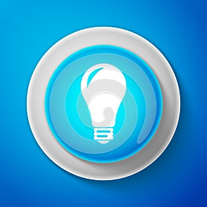 Light bulb icon isolated on blue background. Energy and idea symbol. Lamp electric. Circle blue button