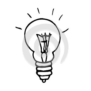 Light bulb icon isolated on a white background. Vector simple illustration in the doodle style