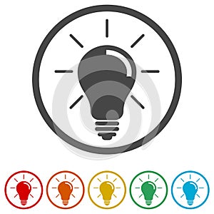 Light bulb icon, Lamp icon, 6 Colors Included