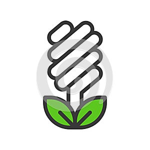 Light bulb icon and leaf filled outline Flat design