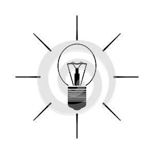 Light bulb icon with rays on white background. Day mode symbol for site. Toggle button. Outline vector icon. Isolated vector.