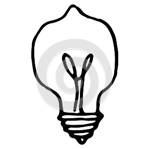 The light bulb icon. rectangular round shaped light bulb with an incandescent filament inside with a base with an inclined stripe