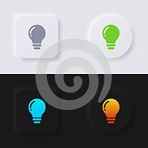 Light bulb icon set, Multicolor neumorphism button soft UI Design.