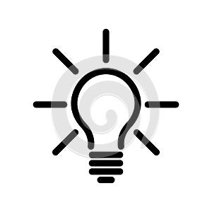 Light bulb icon. Simple black line symbol on white background. Light, idea or thinking koncept. Modern vector