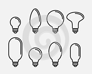 Light bulb icon vector. Llightbulb idea logo concept. Set lamps electricity icons web design element. Led lights isolated