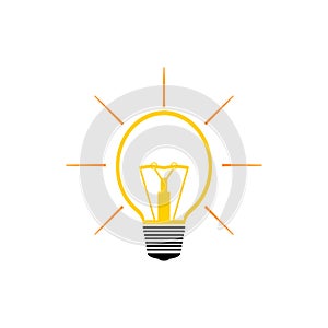 Light bulb icon with yellow rays on white background. Day mode symbol for site. Toggle button. Outline vector icon.  