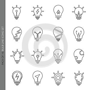 Light bulb icons collection in modern thin line style isolated on white background.