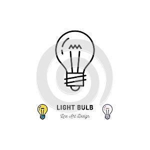 Light bulb icons, idea icon. Lightbulb thin line art icons