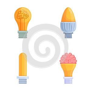 Light bulb icons set cartoon vector. Various glowing smart lamp