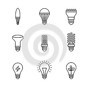 Light bulb icons thin line art set