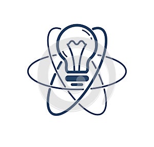 Light bulb idea with atom vector simple linear icon, science .