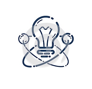 Light bulb idea with atom vector simple linear icon, science .