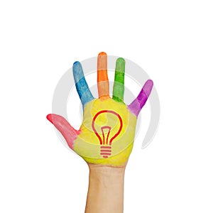 Light bulb (idea concept) on child's hand.