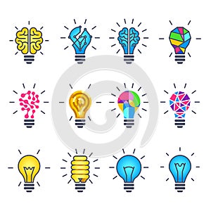 Light bulb idea, creative vector icons