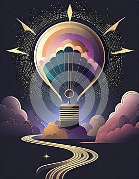 A light bulb idea with the image of a hot air ballon inside the bulb