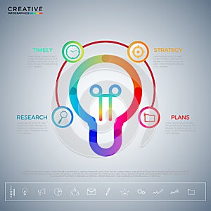 Light bulb idea infographics template with icons and elements. Creative concept. Can be used for workflow layout, diagram web