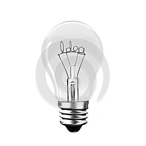 Light bulb with Idea word wire shape. 3D rendering