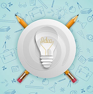Light bulb ideas concept with doodles icons set