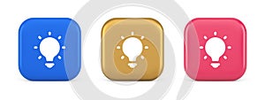 Light bulb illuminated innovation idea button brainstorming creative solution 3d icon