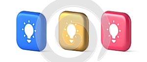 Light bulb illuminated innovation idea button brainstorming creative solution 3d icon