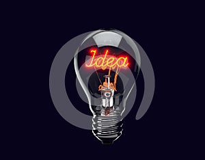 Light bulb illuminates with word idea. Brand Concept.