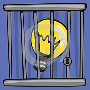 A light bulb is imprisoned to symbolize the censored idea.