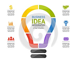 Light bulb infographic. Template for circle diagram, graph, presentation and round chart. Business startup idea lamp