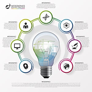 Light bulb infographic. Template for circle diagram. Vector