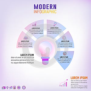 Light bulb inforgraphic template for business idea concepts with 5 steps.