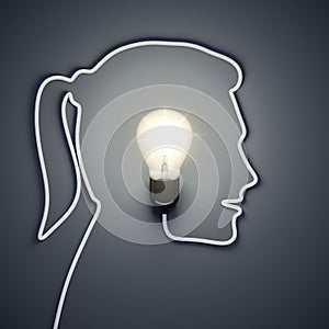 Light bulb inside a female head