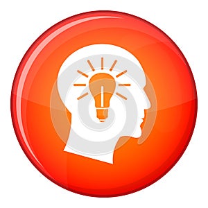 Light bulb inside head icon, flat style