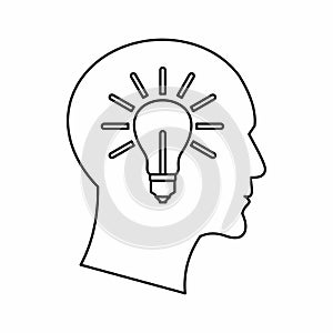 Light bulb inside a head icon, outline style
