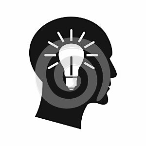 Light bulb inside head icon, simple style