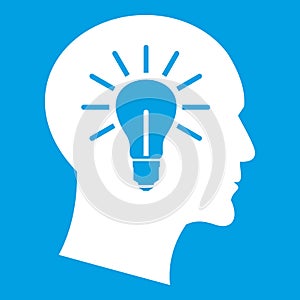 Light bulb inside head icon white