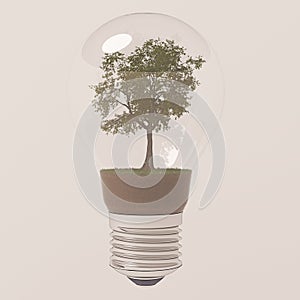 Light bulb, isolated, tree inside
