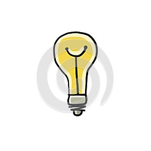 Light bulb isolated on white. Cartoon style. Flat hand drawn art. Symbol of creativity, innovation, inspiration