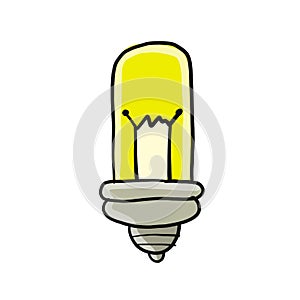 Light bulb isolated on white. Cartoon style. Flat hand drawn art. Symbol of creativity, innovation, inspiration