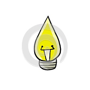 Light bulb isolated on white. Cartoon style. Flat hand drawn art. Symbol of creativity, innovation, inspiration