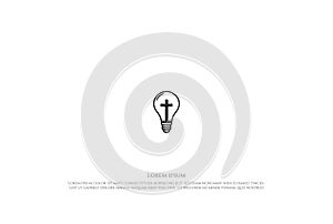 Light Bulb or Lamp with Jesus Christian Cross Logo Design Vector