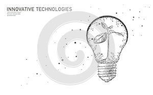 Light Bulb lamp saving energy ecology concept. Polygonal light white sprout small plant seedling inside electricity