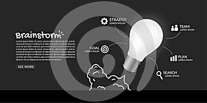 Light bulb launching to space on dark background, business start up concept