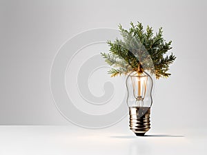 Light bulb with leaves, tree, sprout, or plant. Eco light bulb, energy saving lamp. AI generated