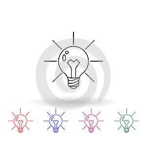 Light bulb and lighting multi color icon. Simple thin line, outline vector of idea icons for ui and ux, website or mobile