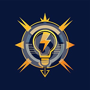 A light bulb with a lightning bolt symbol inside, representing innovation and energy, A sophisticated logo incorporating elements