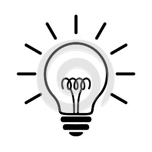 Light Bulb Line Flat Icon. Incandescent Electric Lamp With Spiral And Rays, Simple Black Pictogram. Vector Graphic Design Element