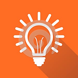 Light bulb line icon vector, isolated on orange background with