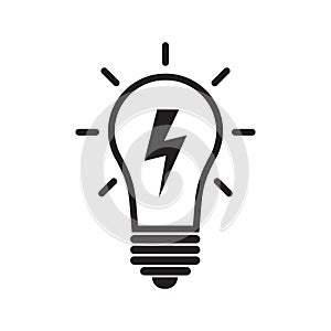 Light Bulb line icon vector, lamp with lightning, isolated on white background. Idea sign, solution, thinking concept