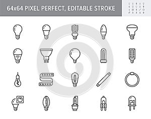 Light bulb line icons. Vector illustration include icon - led, diode, reflector, spiral, halogen, compact fluorescent