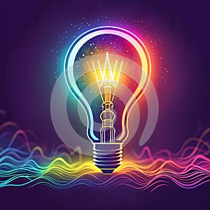 A light bulb is lit up with rainbow colours