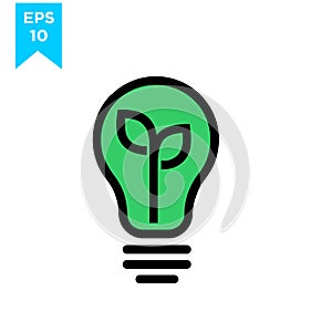 Light bulb logo green eco with leaf icon energy saving environmentally friendly design vector illustration